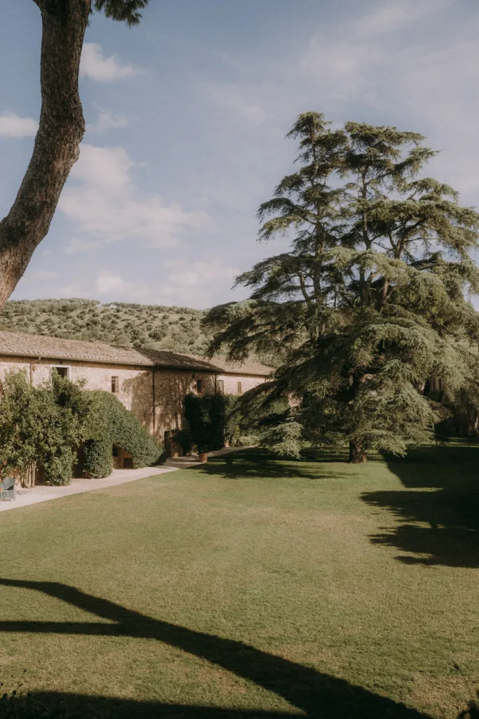 Wide angle view from the historic Villa of La Pescaia Resort to their restaurantbuilding