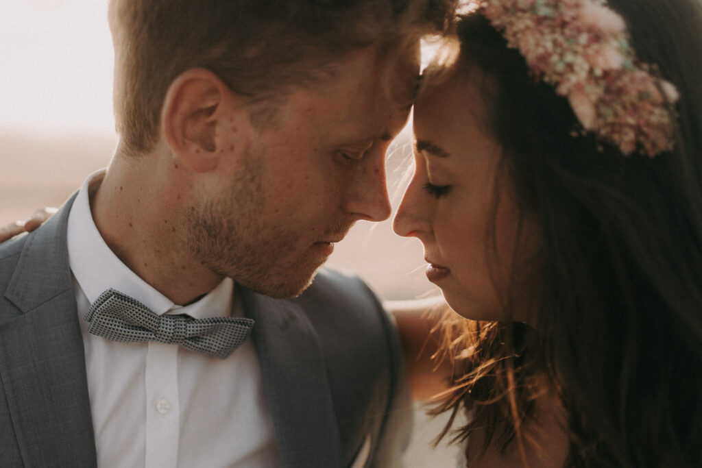 Emotional close-up of bride and groom at Spain wedding