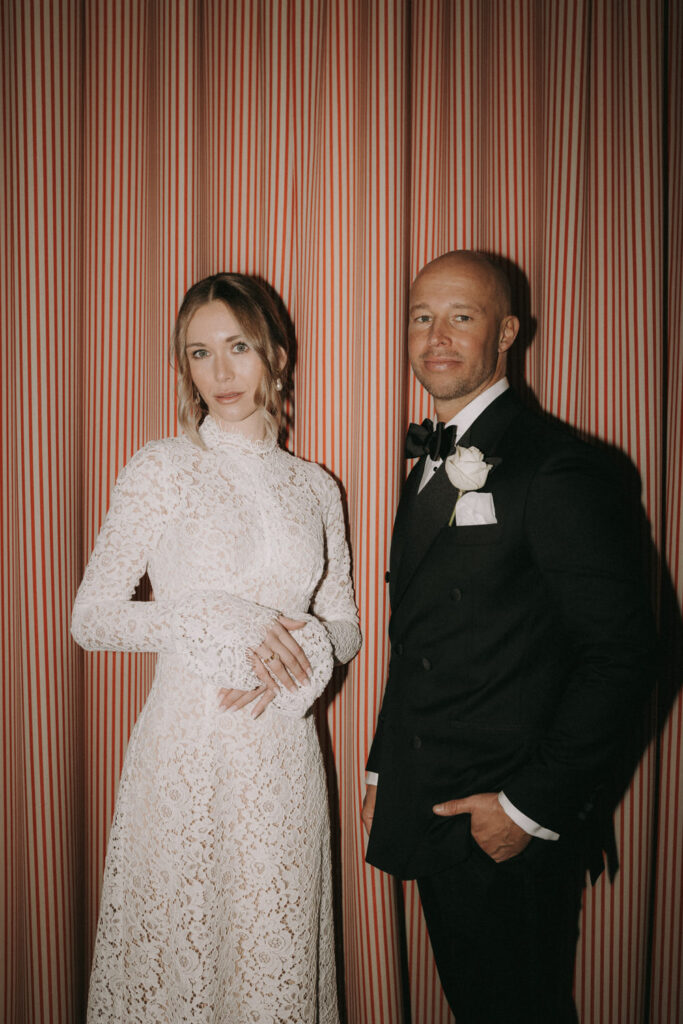 Stylish bride and groom in modern wedding portrait – editorial wedding photographer Spain