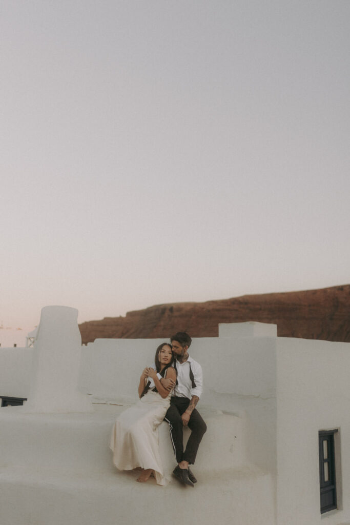 Romantic rooftop wedding couple in Spain during golden hour